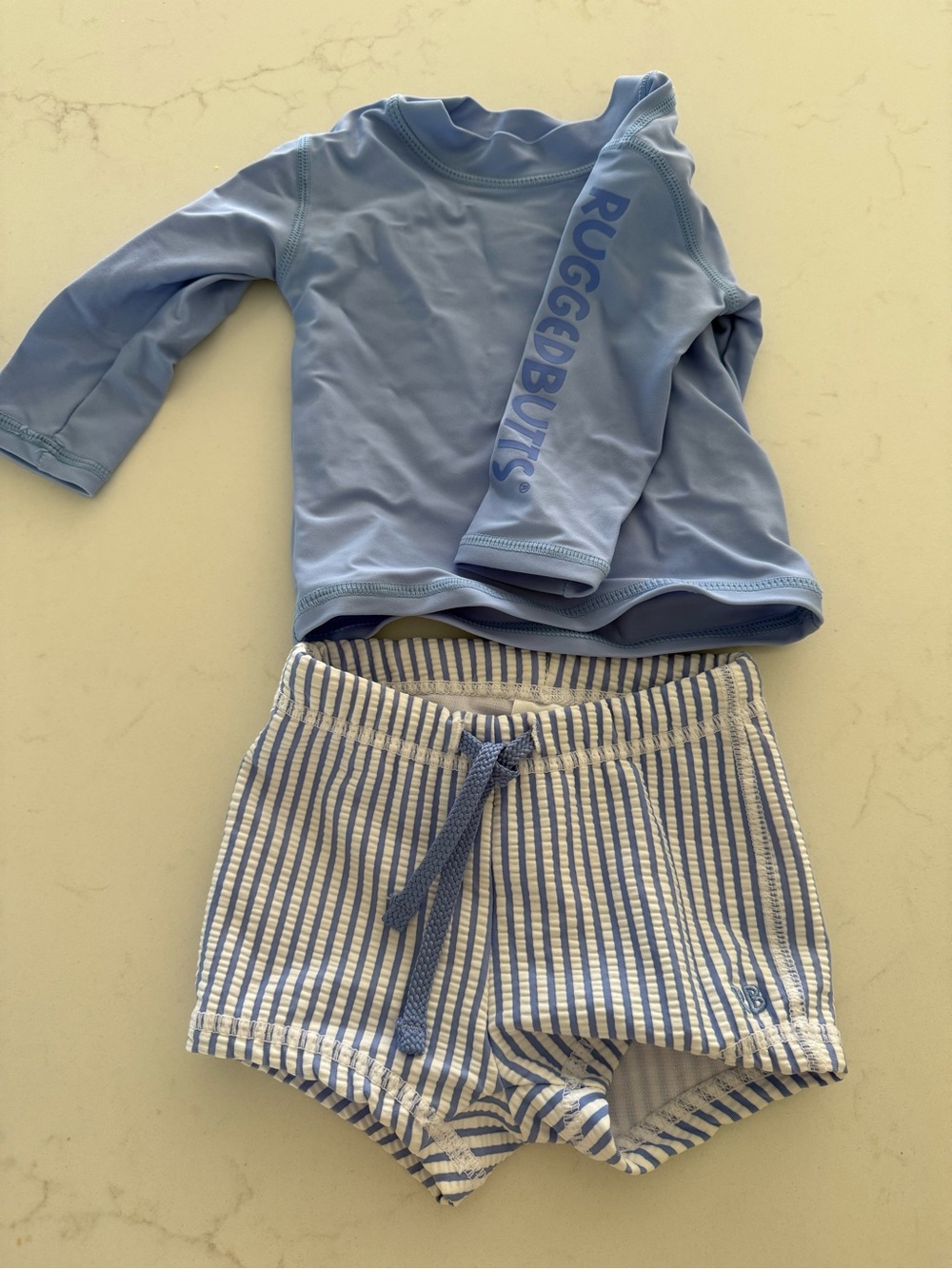 RuggedButts Light Blue Kids Pajama Set - Long Sleeve Top & Striped Shorts